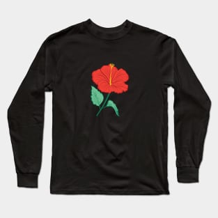 Red Hibiscus Flower Long Sleeve T-Shirt